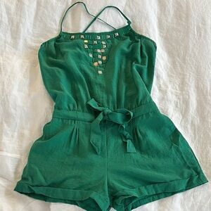 BCBG Green Romper with Tie Waist